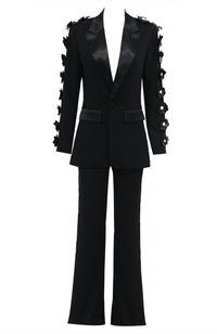 Kalena Long Sleeve Floral Detail Suit In Black