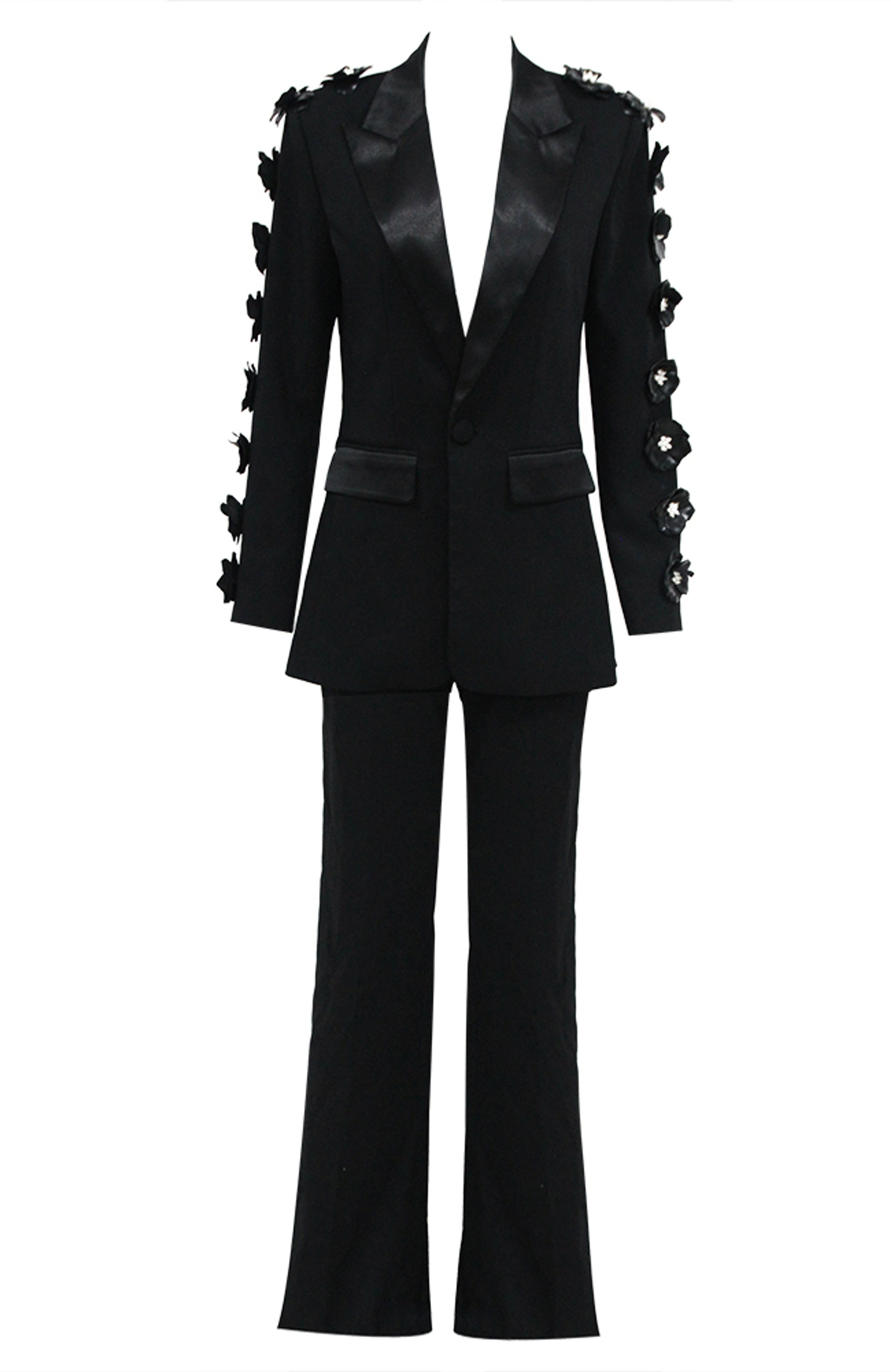 Kalena Long Sleeve Floral Detail Suit In Black