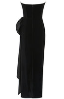 Faron Strapless Bow Maxi Velvet Dress In Black