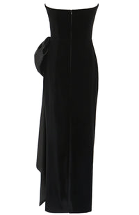 Faron Strapless Bow Maxi Velvet Dress In Black