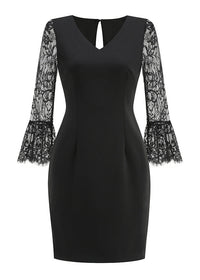 Mavrixa Lace Long Sleeve Mini Dress In Black