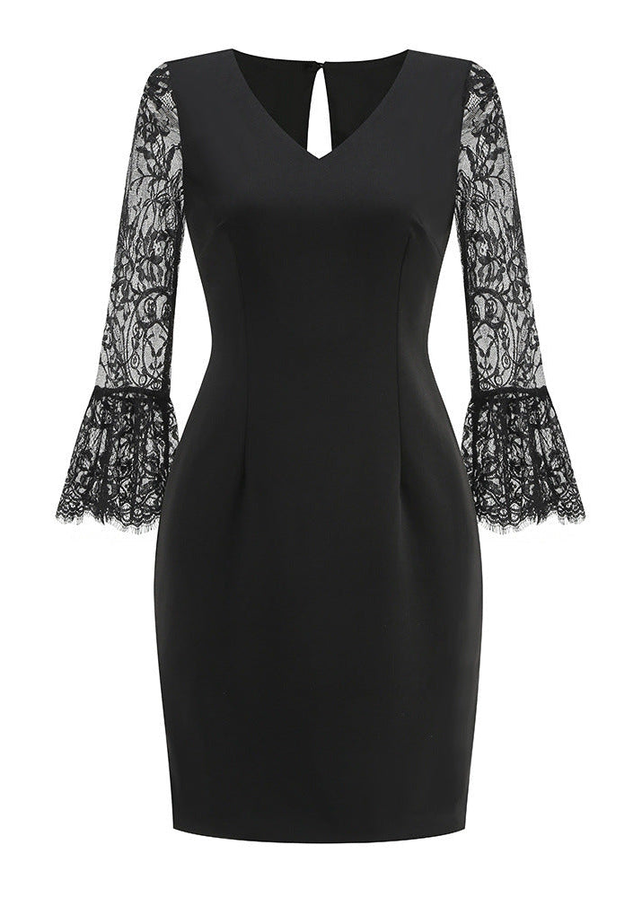 Mavrixa Lace Long Sleeve Mini Dress In Black