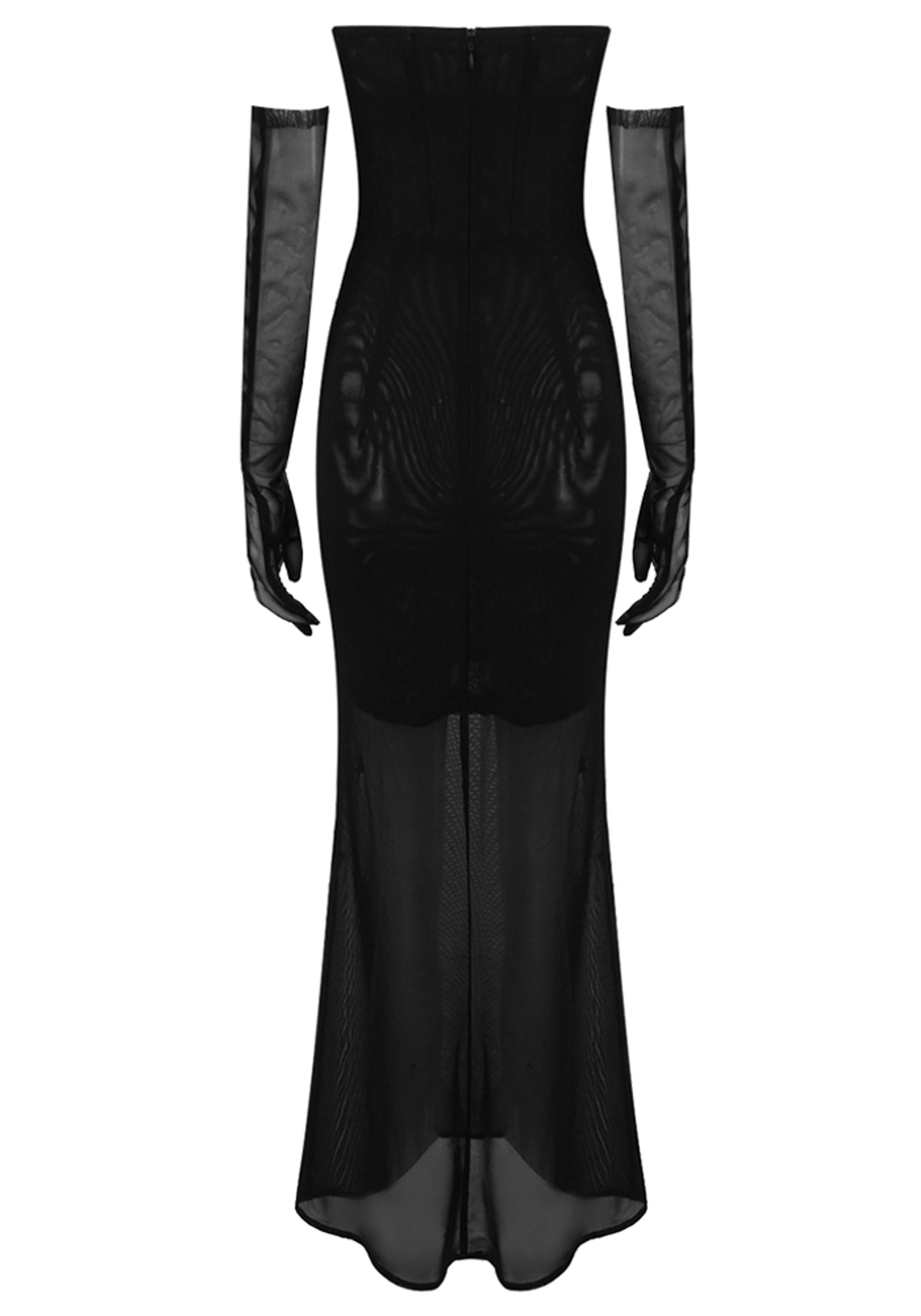 Abihail Strapless Crystal Corset Maxi Dress In Black