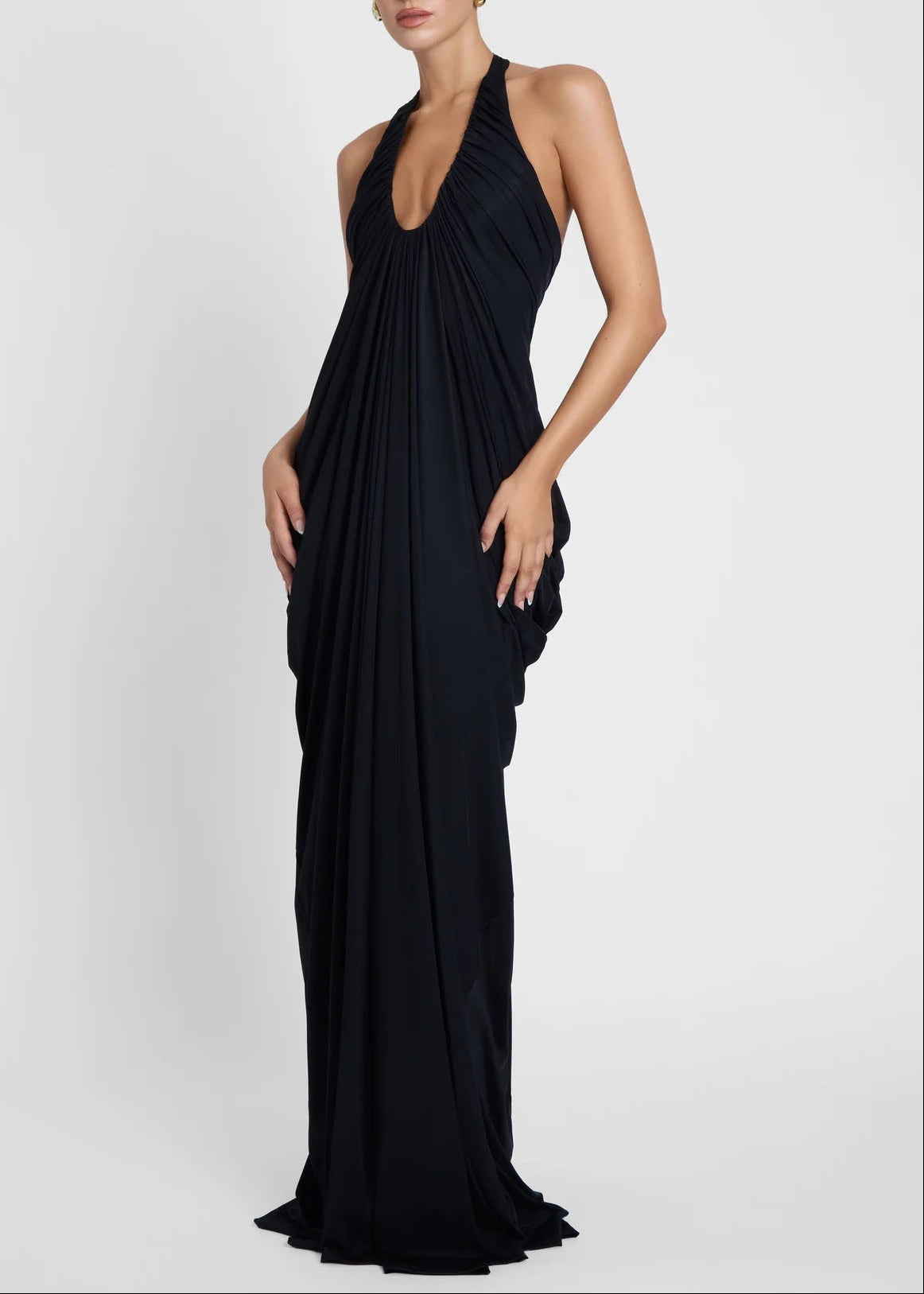 Ferdowsi Halter Draped Design Maxi Dress In Black