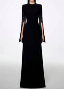 Zenitha Slit-Sleeve Bodycon Maxi Dress In Black
