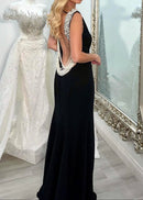 Cryos Backless Pearl Maxi Velvet Dress In Black