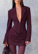 Aleksandra Burgundy Ruched Blazer Mini Dress