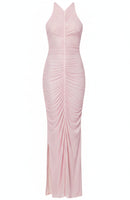 Ryrax Sparkly Ruched Maxi Dress In Pink