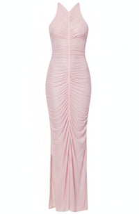 Ryrax Sparkly Ruched Maxi Dress In Pink