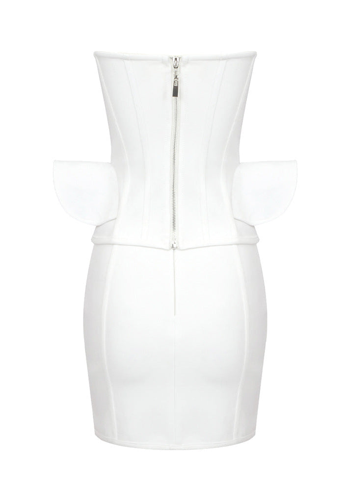 Oaldor Strapless Corset Lace Up Peplum Mini Dress