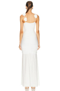 Madge Floral Gathered Maxi Dress In White