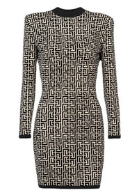 Mystica Short Bicolor Jacquard Mini Dress With Monogram