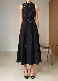 Jonay Studded A Line Midi Dress In Black