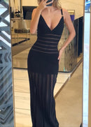 Aldwyn Striped Mesh Maxi Dress In Black