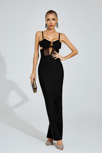 Phelia Mesh Insert Maxi Dress In Black