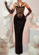 Liselotte Halter Sequin Maxi Dress Black In Nude