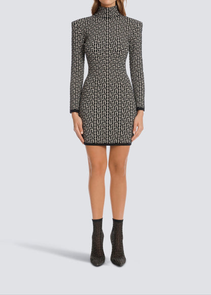 Mystica Short Bicolor Jacquard Mini Dress With Monogram