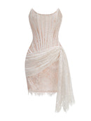 Faruq Strapless Corset Draped Lace Mini Dress In White