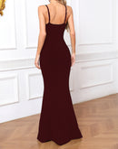 Hexara Draped Sparkly Maxi Dress In Burgundy