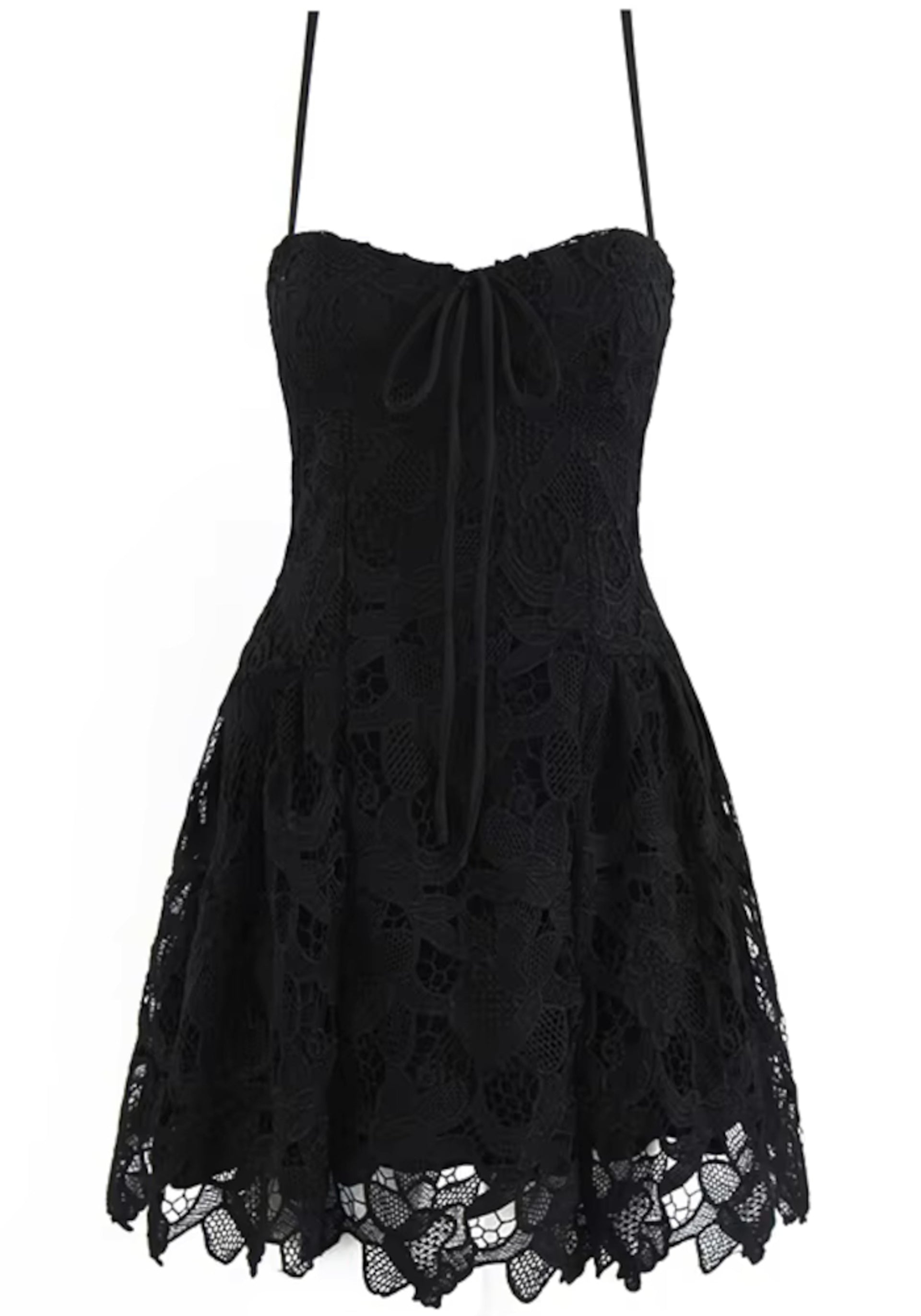 Lequoia Floral Crochet A Line Dress Black