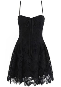 Lequoia Floral Crochet A Line Dress Black