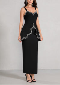 Cynosure Crystal Trim Peplum Maxi Dress In Black