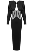 Burton Long Sleeve Structured Mesh Maxi Dress In Black