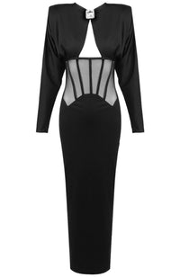 Burton Long Sleeve Structured Mesh Maxi Dress In Black