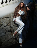 Asterra Floral Detail Two Piece Jumpsuit In White