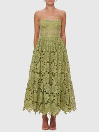 Isoline Lace Floral Embroidered Cutout Midi Dress