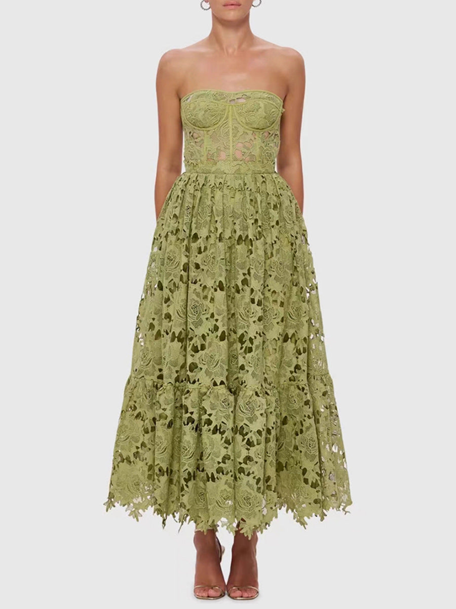 Isoline Lace Floral Embroidered Cutout Midi Dress