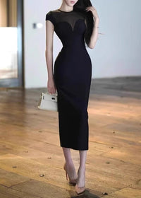 Avenire Cap Sleeve Mesh Insert Maxi Dress In Black