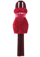 Shatora Halter Floral Corset Mini Dress In Red