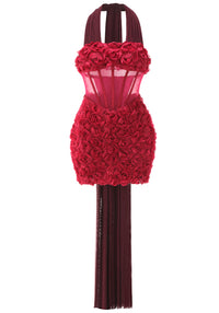 Shatora Halter Floral Corset Mini Dress In Red