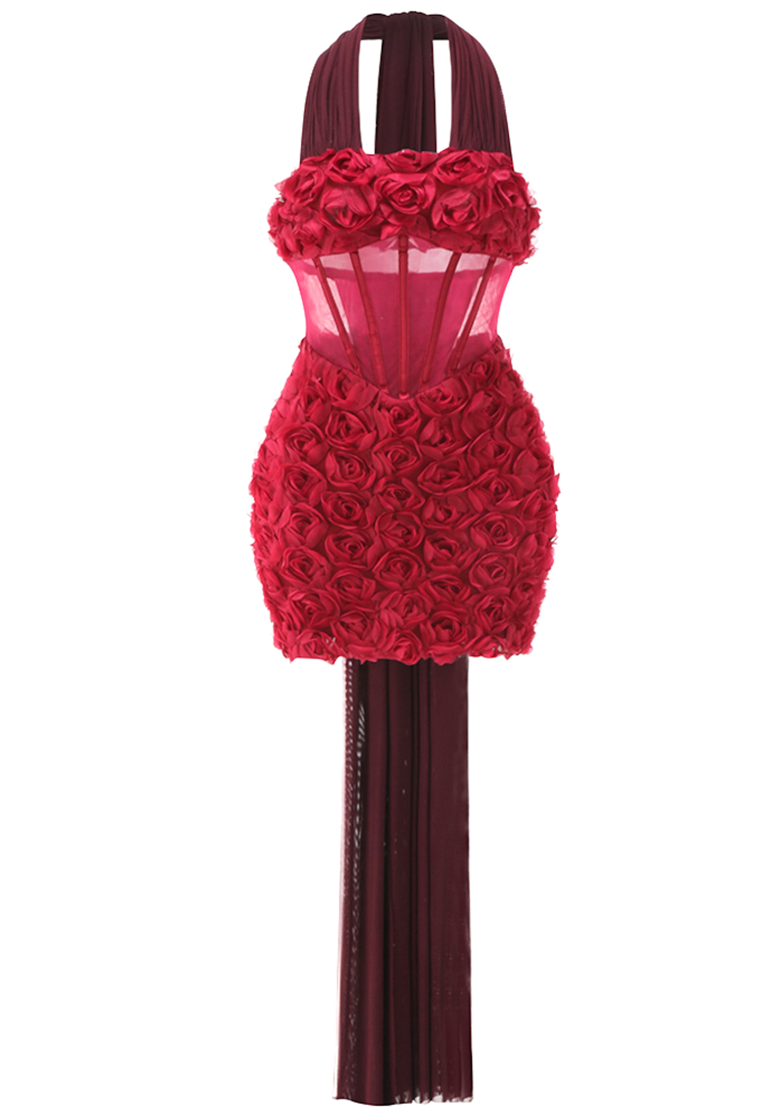 Shatora Halter Floral Corset Mini Dress In Red