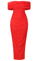 Galilea Draped Design Bardot Maxi Dress In Red