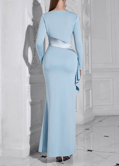 Folger High Slit Patchwork Bodycon Maxi Dress In Pale Blue