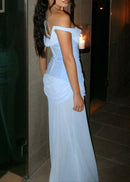 Ryron One Shoulder Corset Draped Maxi Dress In Blue