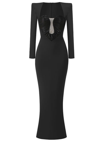 Ieuan Long Sleeve Draped Bustier Maxi Dress In Black