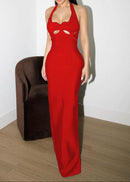 Bakir Halter Cutout Bustier Maxi Dress In Red