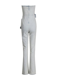 Shelyn Floral Denim Jumpsuit In Light Wash