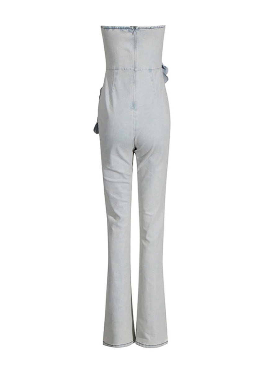Shelyn Floral Denim Jumpsuit In Light Wash