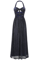 Saelyvira Halter Cutout Detail A Line Maxi Dress In Navy Blue