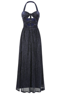 Saelyvira Halter Cutout Detail A Line Maxi Dress In Navy Blue