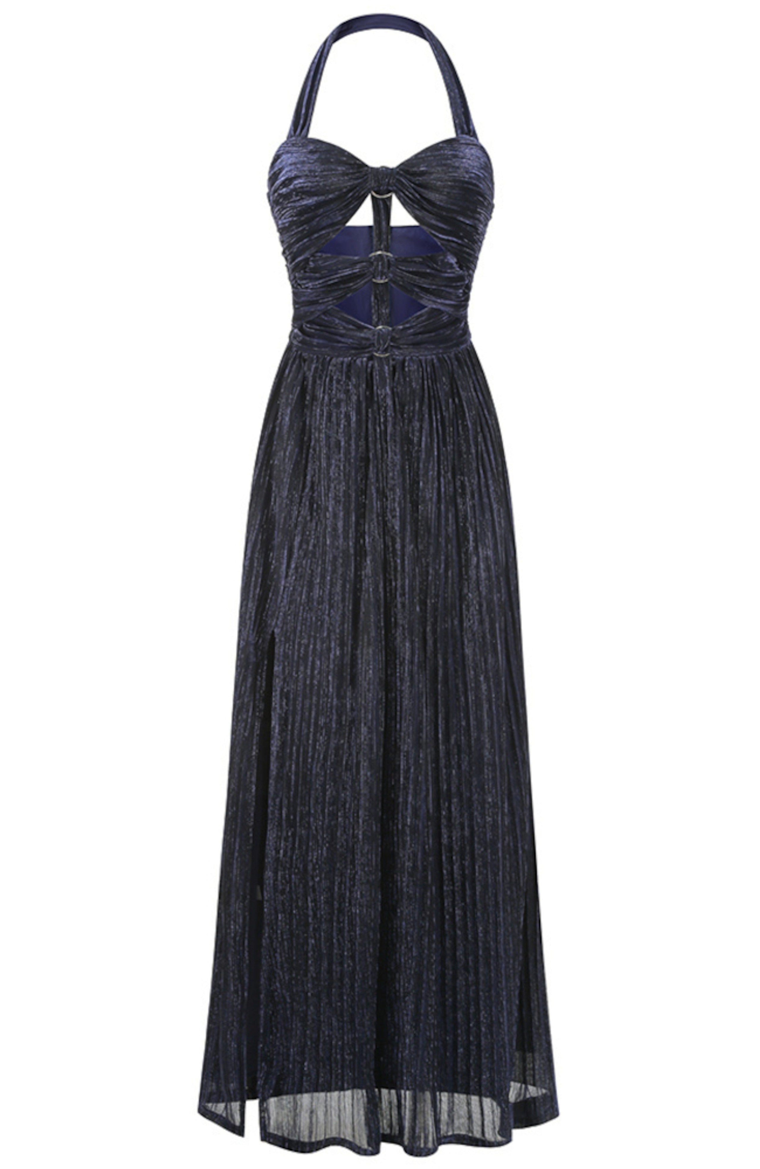 Saelyvira Halter Cutout Detail A Line Maxi Dress In Navy Blue
