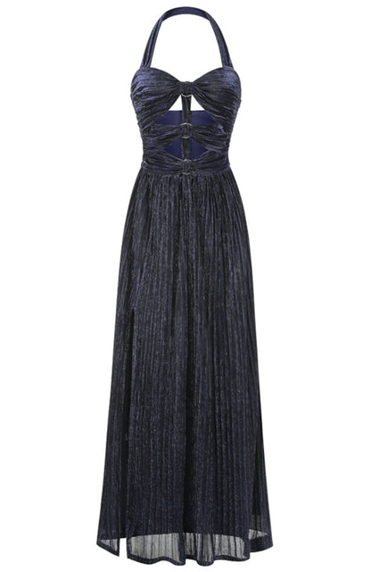 Saelyvira Halter Cutout Detail A Line Maxi Dress In Navy Blue