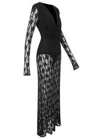 Fidelia Lace Long-Sleeved Maxi Dress In Black