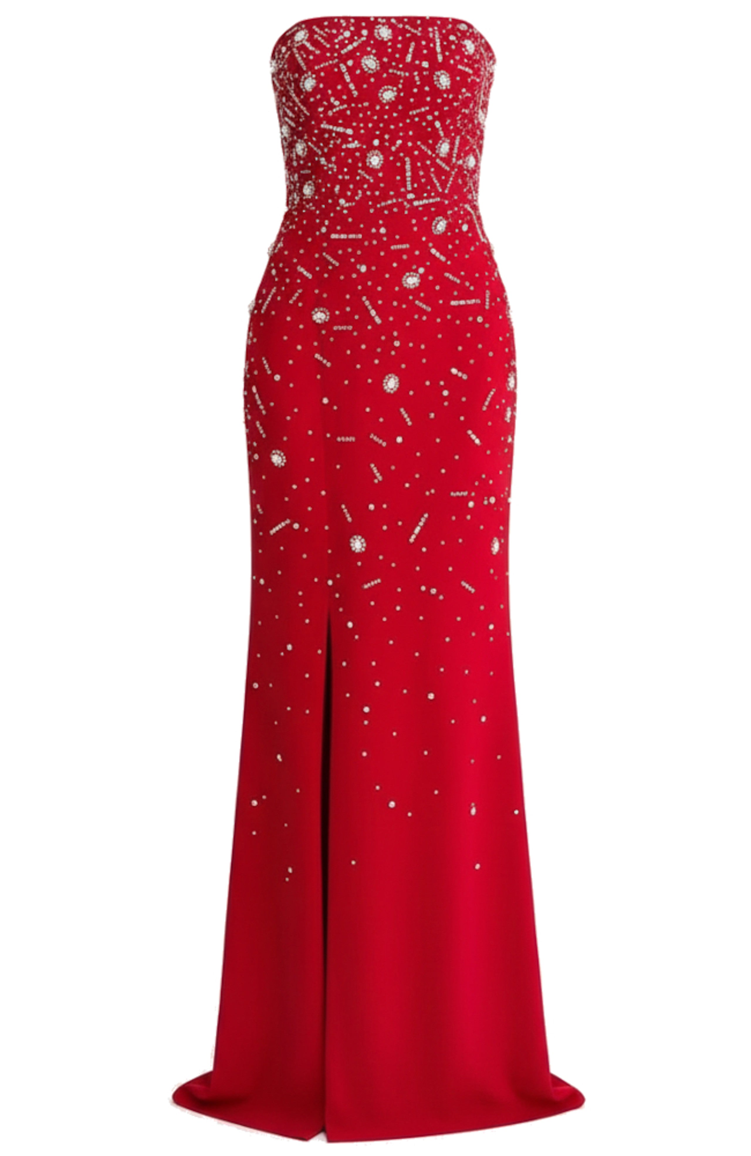 Razrik Strapless Crystal Embellished Maxi Dress In Red
