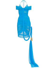 Natara Halter Draped Mini Dress In Blue