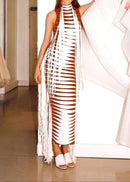 Elyxir Tassel Maxi Dress In White Red